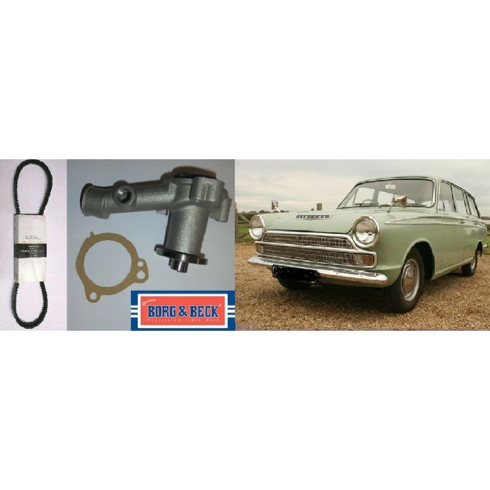 WATER PUMP & FAN BELT (Ford Cortina Mk1) (1200, 1500 & GT) (1962- 66)